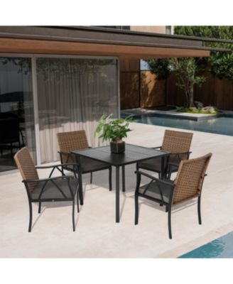 Streamdale 5-Pc Wicker Patio Dining Set, Steel Table, Umbrella Hole, for Backyard/Balcony