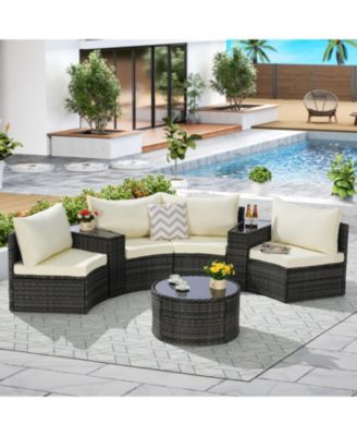 Streamdale 7-Pc Half-Moon Patio Set, Sectional Sofa & Glass Coffee Table