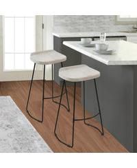 Handcrafted Backless Barstool – Washed Mango Wood Saddle Seat & Metal Base