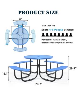Streamdale Round Outdoor Steel Picnic Table 46" with umbrella pole,Blue