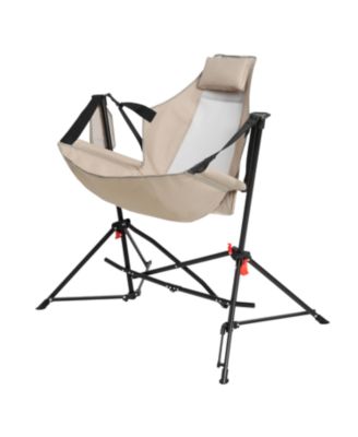 Streamdale 2x Folding Hammock Rocking Chairs, Portable, Adjustable, with Bag - Khaki