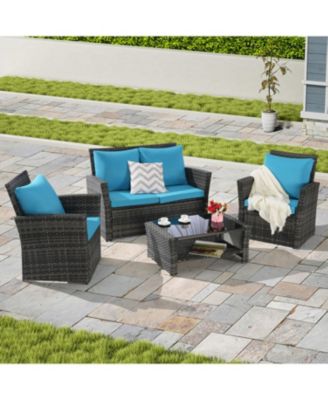 4-Piece Outdoor Patio Furniture Set, Rattan Chairs, Glass Table