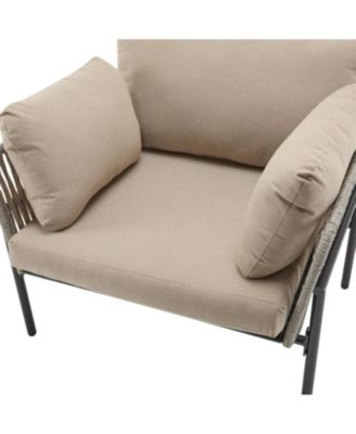 Streamdale Set of 2 Beige Iron Lounge Chairs w/ Cushions, Indoor/Outdoor