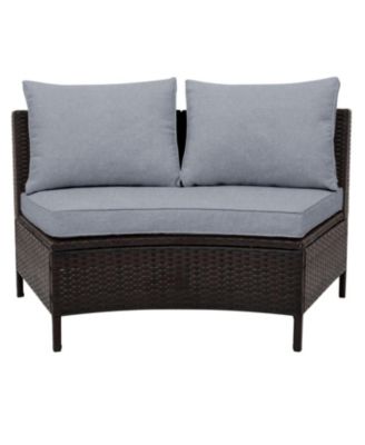 Streamdale 5-Piece Brown Wicker Patio Half-Moon Sofa Set with Gray Cushions