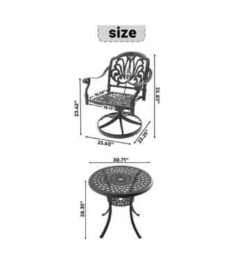 Streamdale 3pc Cast Aluminum Dining Set, 2 Swivel Chairs & 30" Table