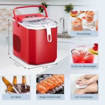 26Lbs Countertop Ice Maker, 9 Cubes in 8 Mins, Two Ice Size ,Self-Cleaning, with Scoop/Basket