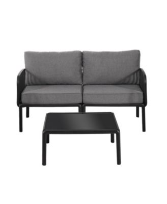 Streamdale 9pc Patio Set, Modern sectional with 2 tables, waterproof cushions, black & gray