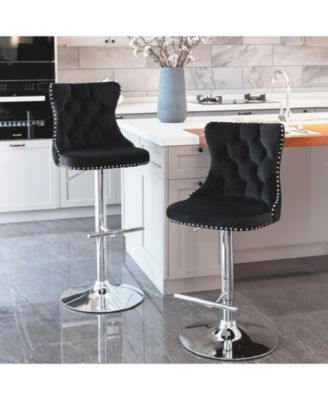 Set of 2 Adjustable Swivel Velvet Upholstered Bar Stools, Tufted, Chrome Base for Kitchen Island, Home Bar-The Pop Home