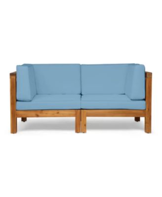 Streamdale Teak Finish Blue Outdoor Armchair Set