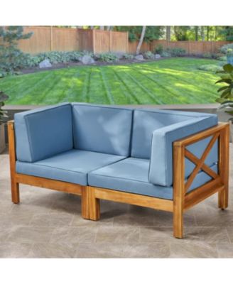 Streamdale Teak Finish Blue Outdoor Armchair Set