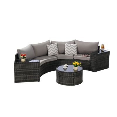 7-Pc Half-Moon Patio Set, Sectional Sofa & Glass Coffee Table