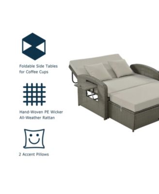 Streamdale PE Wicker Double Chaise Lounge, Reclining, Cushions, Cover, Gray