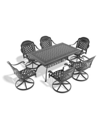 Streamdale 7-pc Cast Aluminum Dining Set, 6 Swivel Chairs, Rectangular Table, Black Frame