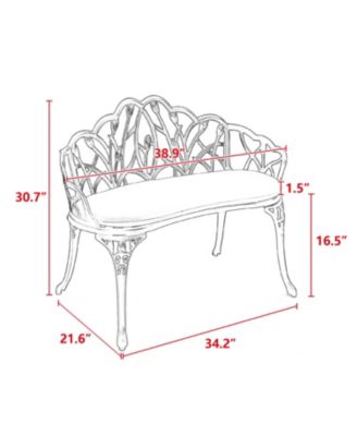 Streamdale Tulip Patio Bench, Metal, Floral Rose, Black/White Cushion