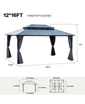 Streamdale 12'x16' Aluminum Gazebo, Polycarbonate Roof, Netting & Curtains