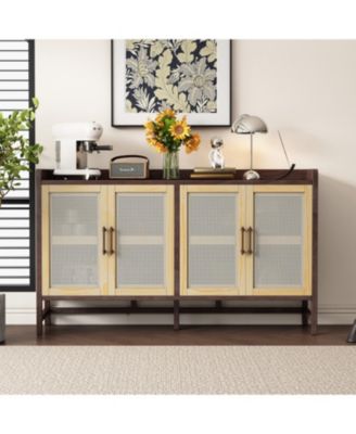 Streamdale Rustic Sideboard with Rattan Doors and Adjustable Shelves