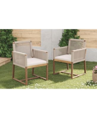 Acacia Patio Chairs (Set of 2), Rope Back, Cushions, Light Brown