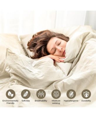 Cotton Linen Blend Solid 3-Piece Duvet Cover Set, King/California King