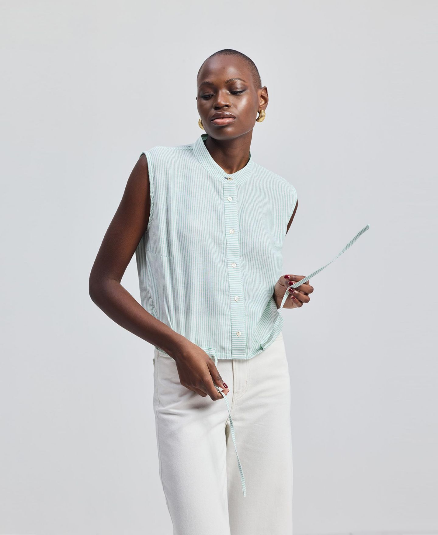 Женская рубашка Reistor Button-down with Waist Drawstring in Stripes, цвет: Parallel Paths — фото 4
