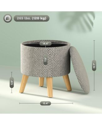 Storage Ottoman, Round Stool Chair with Cushioned Top, Light