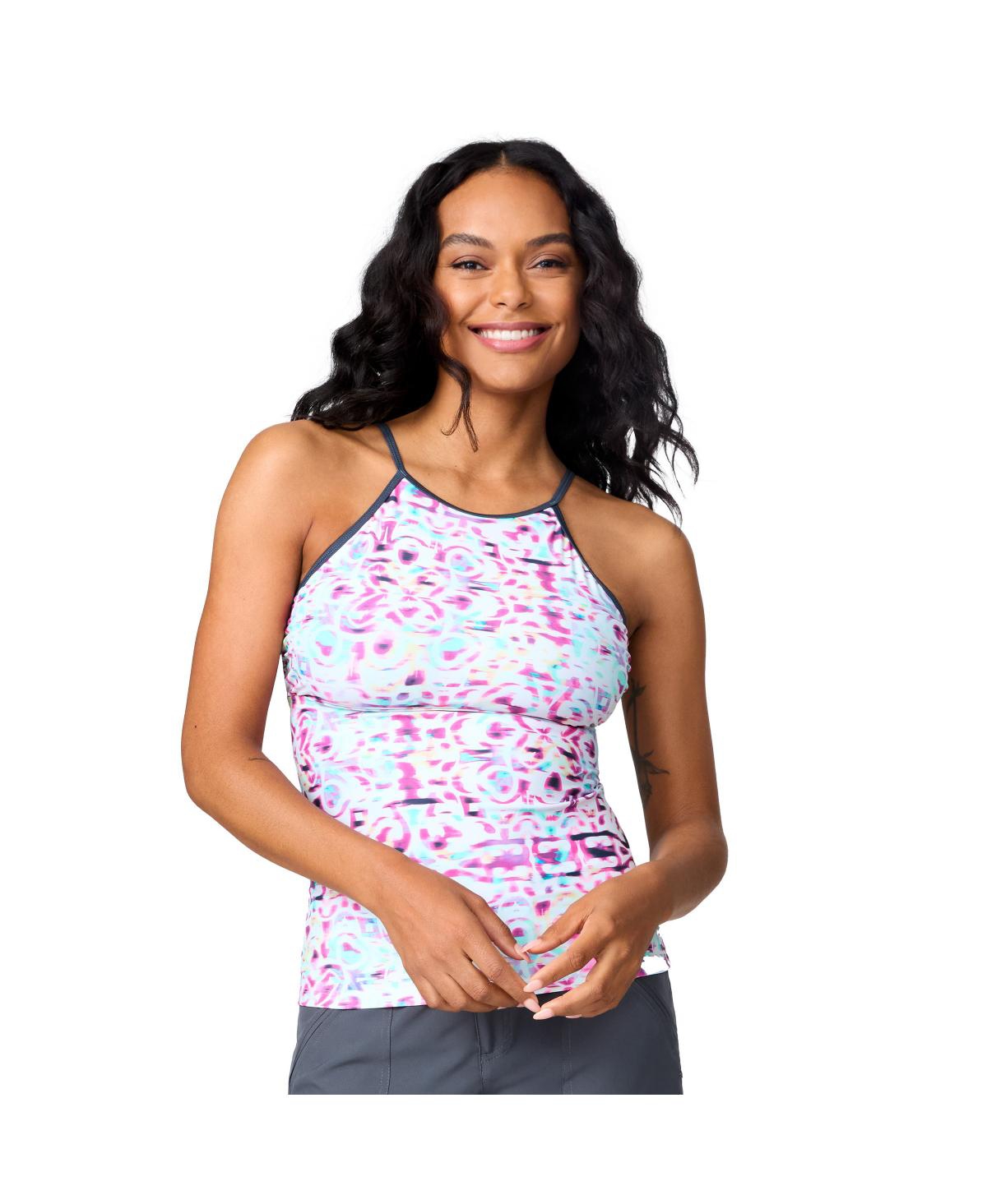 Women's High Neck Macrame Back Tankini Top - Cerise mirage