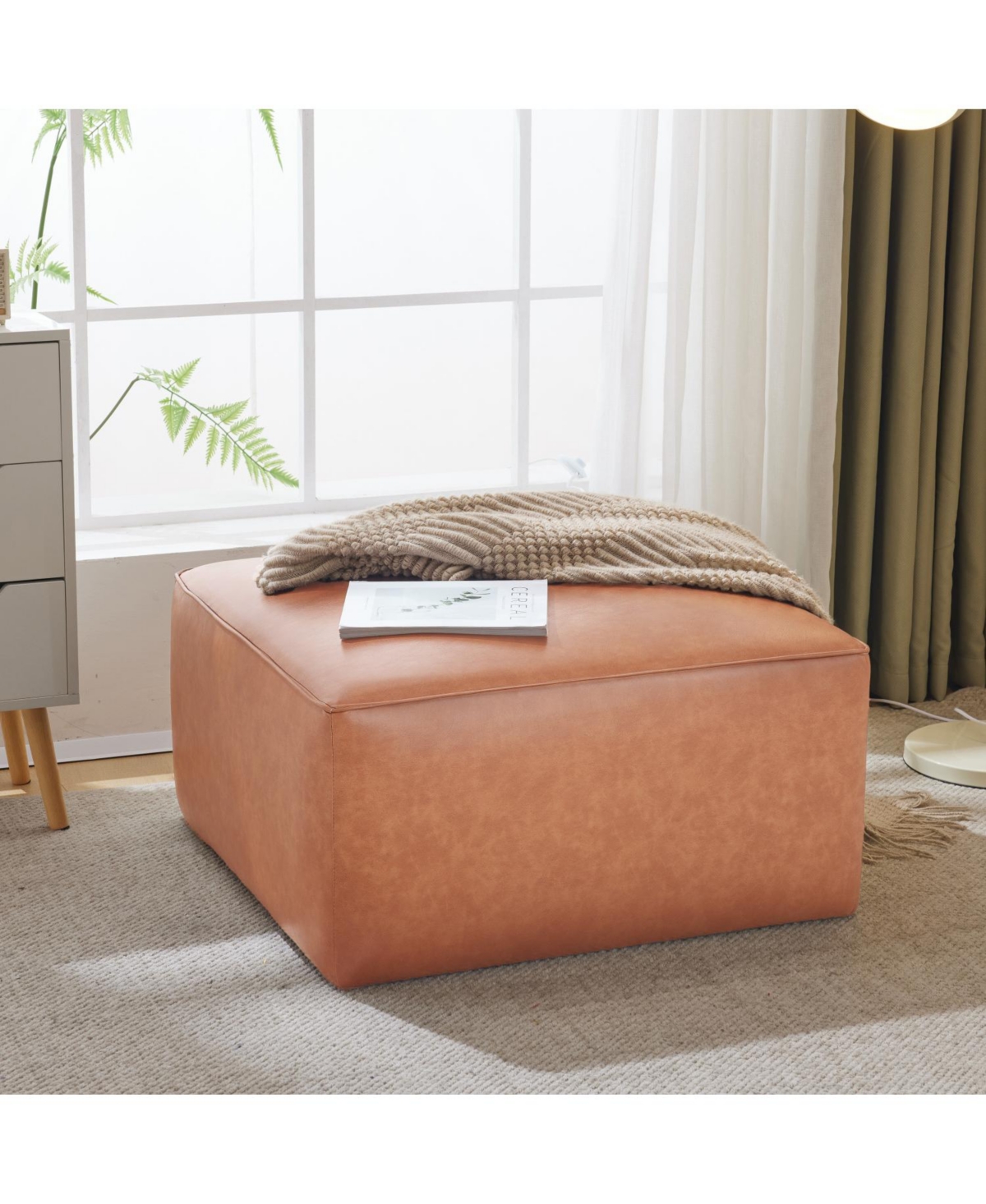 Streamdale Square Pu Leather Ottoman,Tan