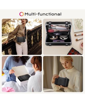 Mini Suitcase Crossbody Bag Portable Hard Shell Aluminum Cosmetic Makeup Case with Adjustable Strap Travel Handbag for Makeup Artist,Red