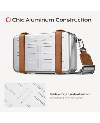 Mini Suitcase Crossbody Bag Portable Hard Shell Aluminum Cosmetic Makeup Case with Adjustable Strap Travel Handbag for Makeup Artist,Red