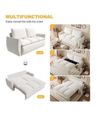 Streamdale 70" Convertible Sofa Sleeper Bed, 3-Seat Velvet Loveseat with Pillow and Blanket Set (Beige)