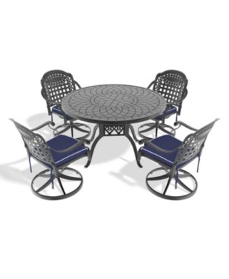 Streamdale 5-Pc Cast Aluminum Dining Set, 4 Swivel Chairs, 47" Round Table
