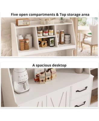 Coffee Bar Cabinet with Storage and Pegboard and Power Outlet