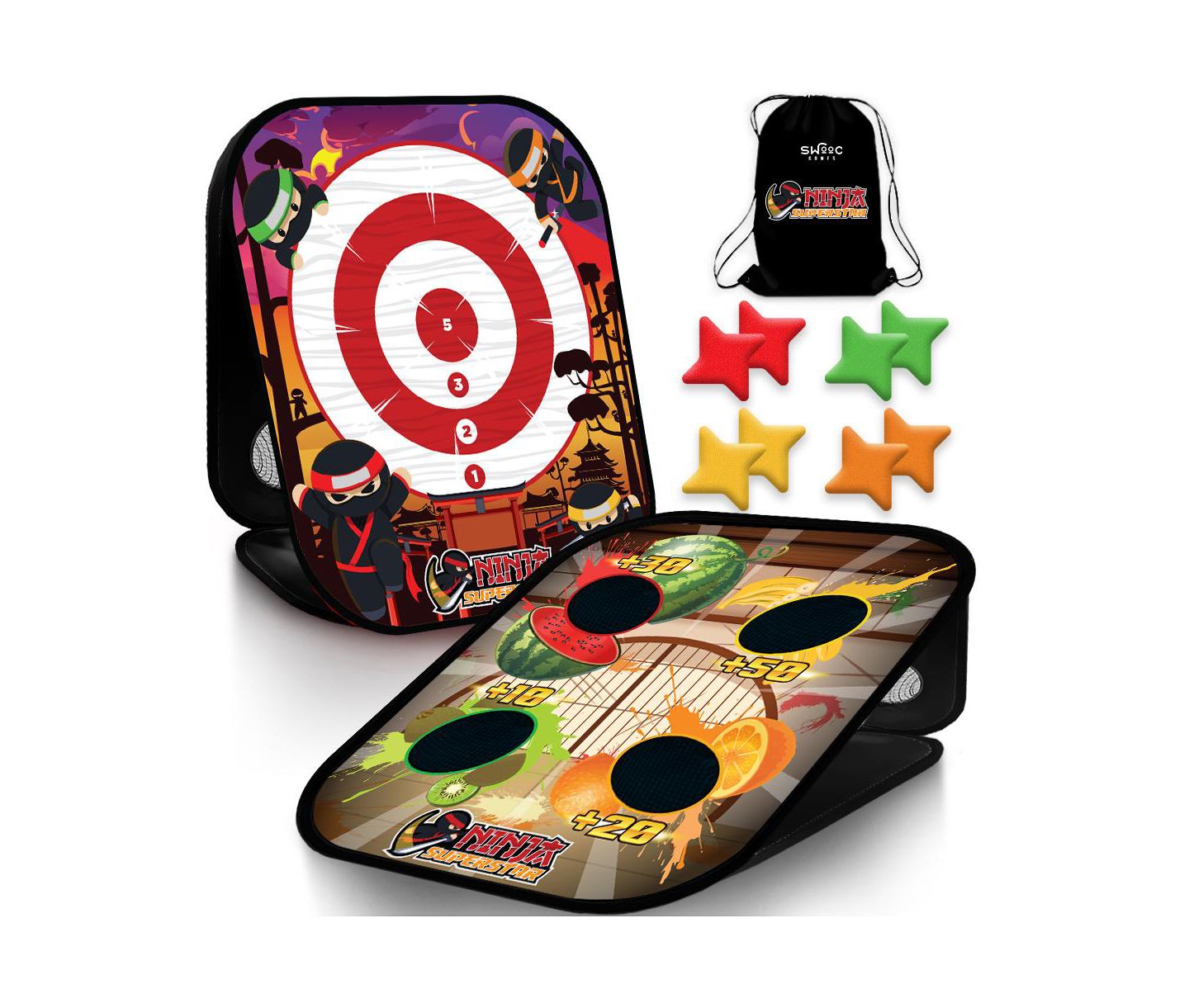 Детские игрушки SWOOC Ninja Superstar 2-in-1 Portable Bean Bag Toss Game, 20"W x 23"H, Ages 4+ — фото 1