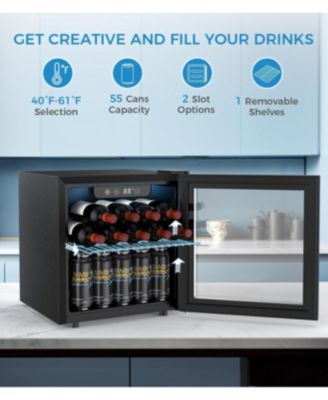 1.3 cu.ft 12 Bottle 48 Can Wine Cooler/Mini Fridge/Beverage Refrigerator Countertop Clear Glass Door for Beer&Soda