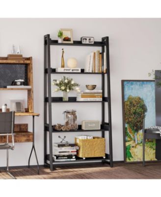 Industrial Bookshelf 5-Tier 31.5 in Wide, Bookcase Ladder Shelf