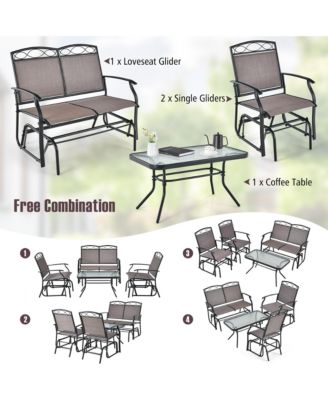 4PCS Outdoor Glider Chair & Table Set Patio Conversation Furniture Set