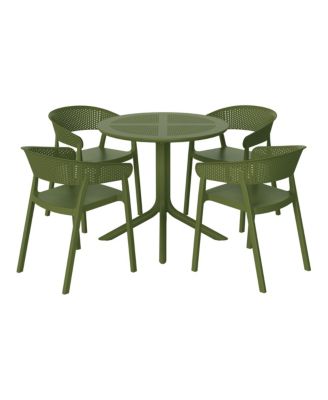 5-Piece Modern Patio Round Dining Table Set with Stackable Patio Dining Chairs