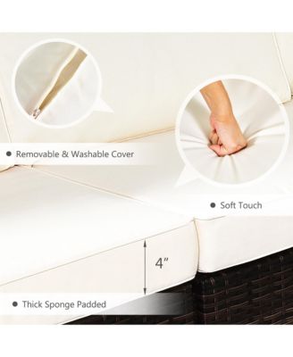 7PCS Patio Rattan Furniture Set 42'' Fire Pit Table w/ Cover Cushioned