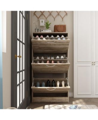 Wooden 3-Door Shoe Cabinet with Shutter Drawers and Adjustable Shelves