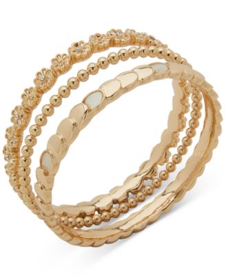 Anne Klein - Gold-Tone 3-Pc. Set Pav&eacute; Flower, Bead & Mother-of-Pearl Bangle Bracelets