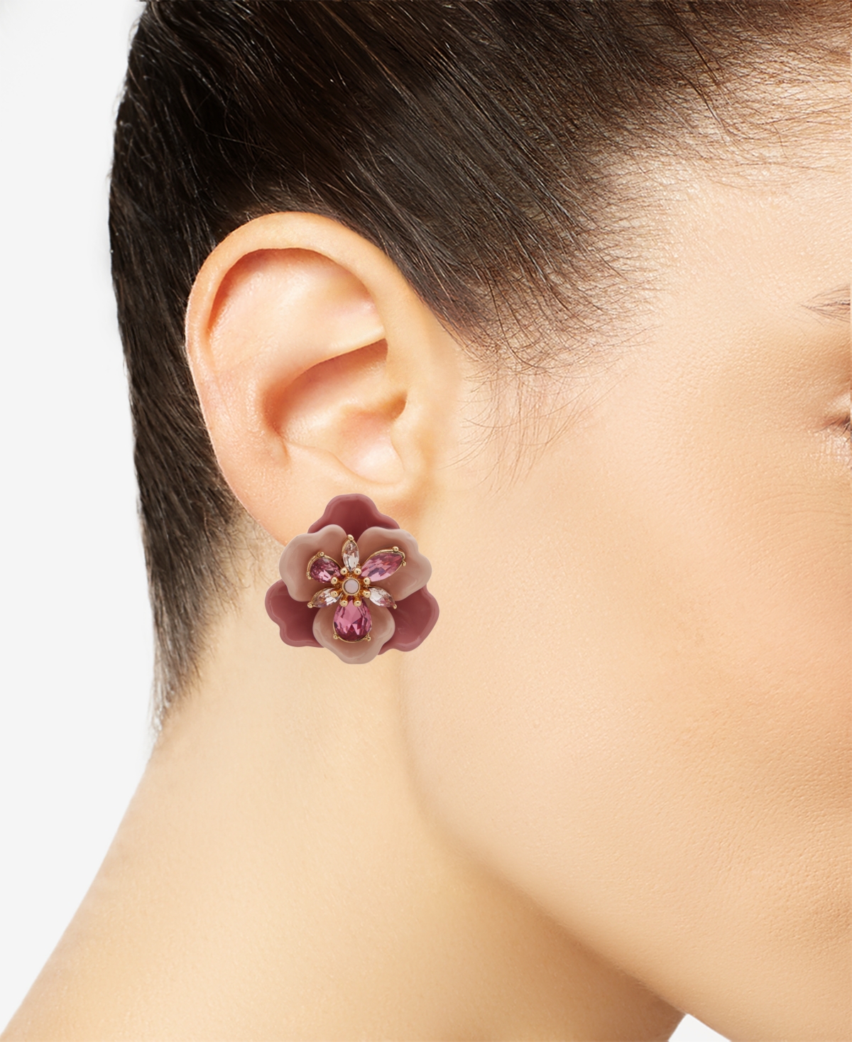 Anne Klein Gold-tone Crystal Flower Button Statement Earrings In Pink