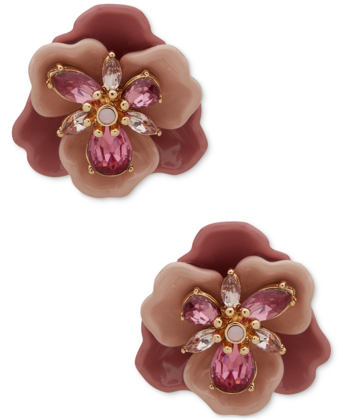 Anne Klein Gold-tone Crystal Flower Button Statement Earrings In Pink
