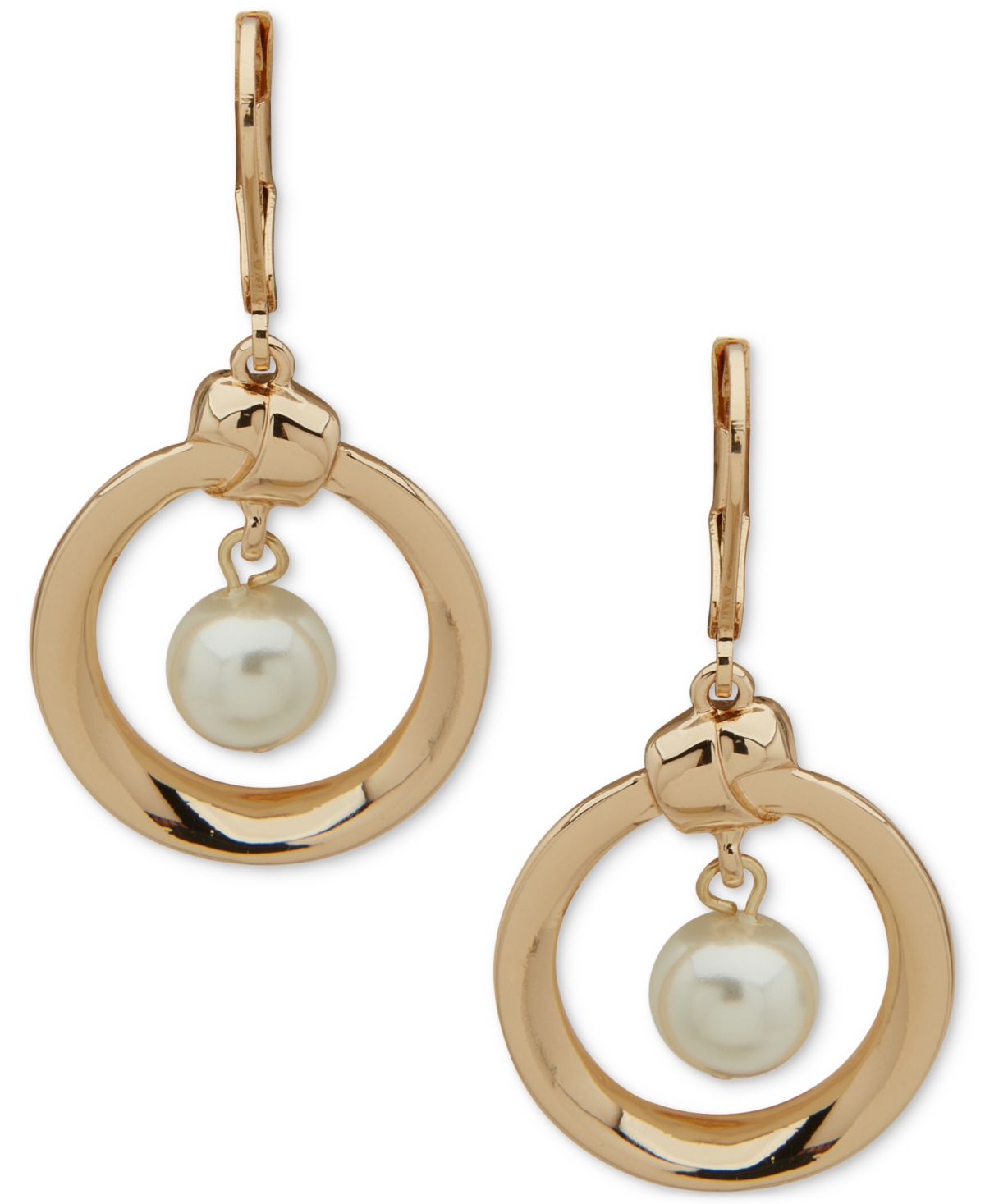 Anne Klein Gold-tone Imitation Pearl Knot Orbital Drop Earrings In Pearl