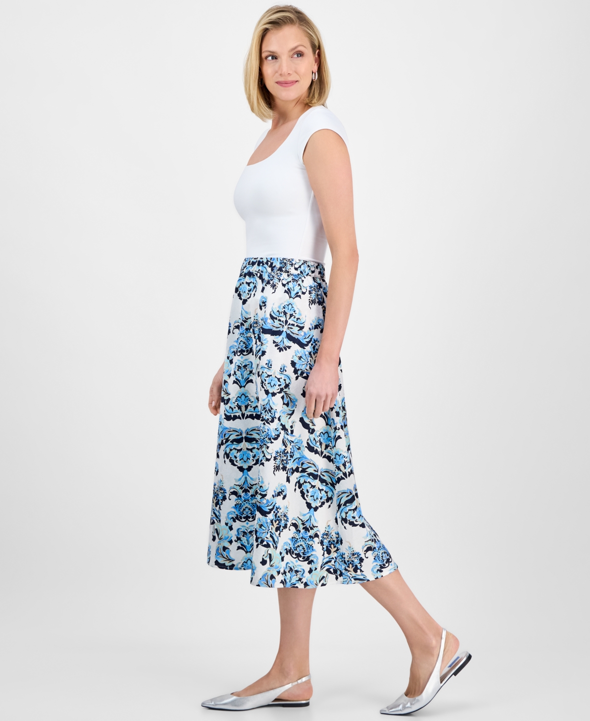 Shop Jm Collection Women's Printed Jacquard Pull-on Midi Skirt, Exclusively At Macy's