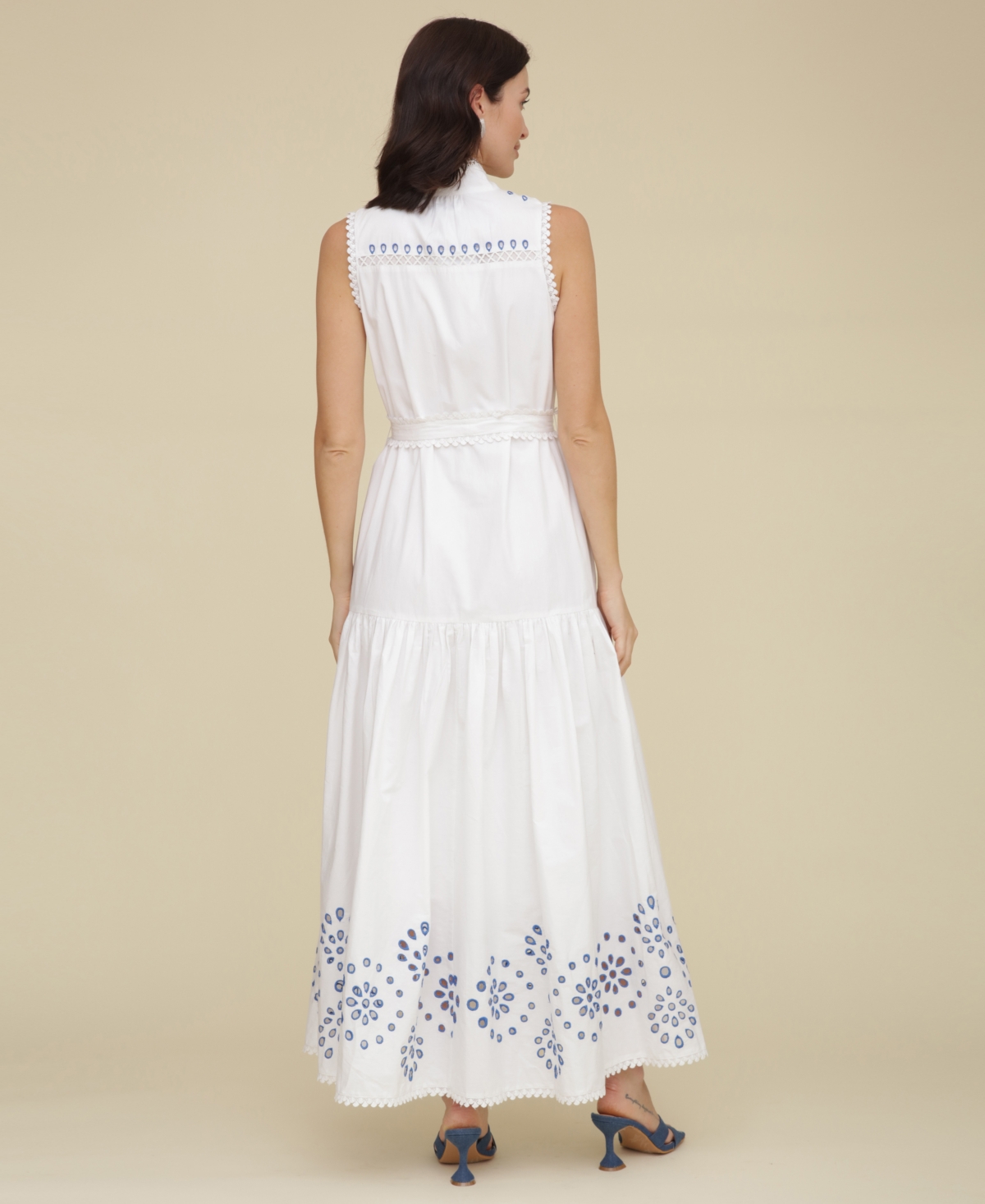 Avec Les Filles Eyelet Embroidery Sleeveless Maxi Dress In White  Blue
