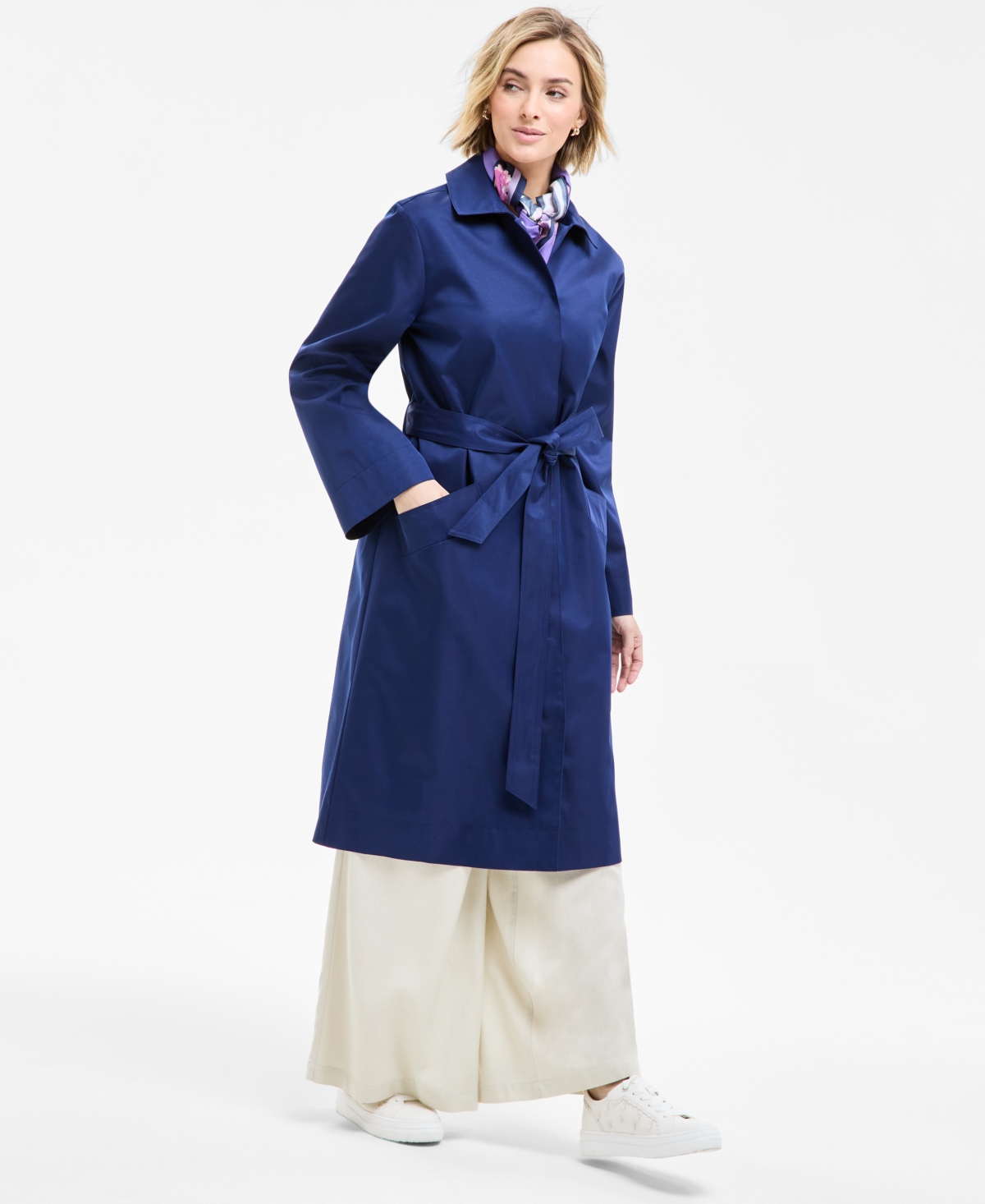 Macy's Flower Show Tie-front A-line Trench Coat, Exclusively At  In Ocean Cavern