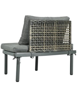 6-Pc Half Moon Patio Sofa Set, Wicker, Glass Tables, Cushions & Pillows - Gray