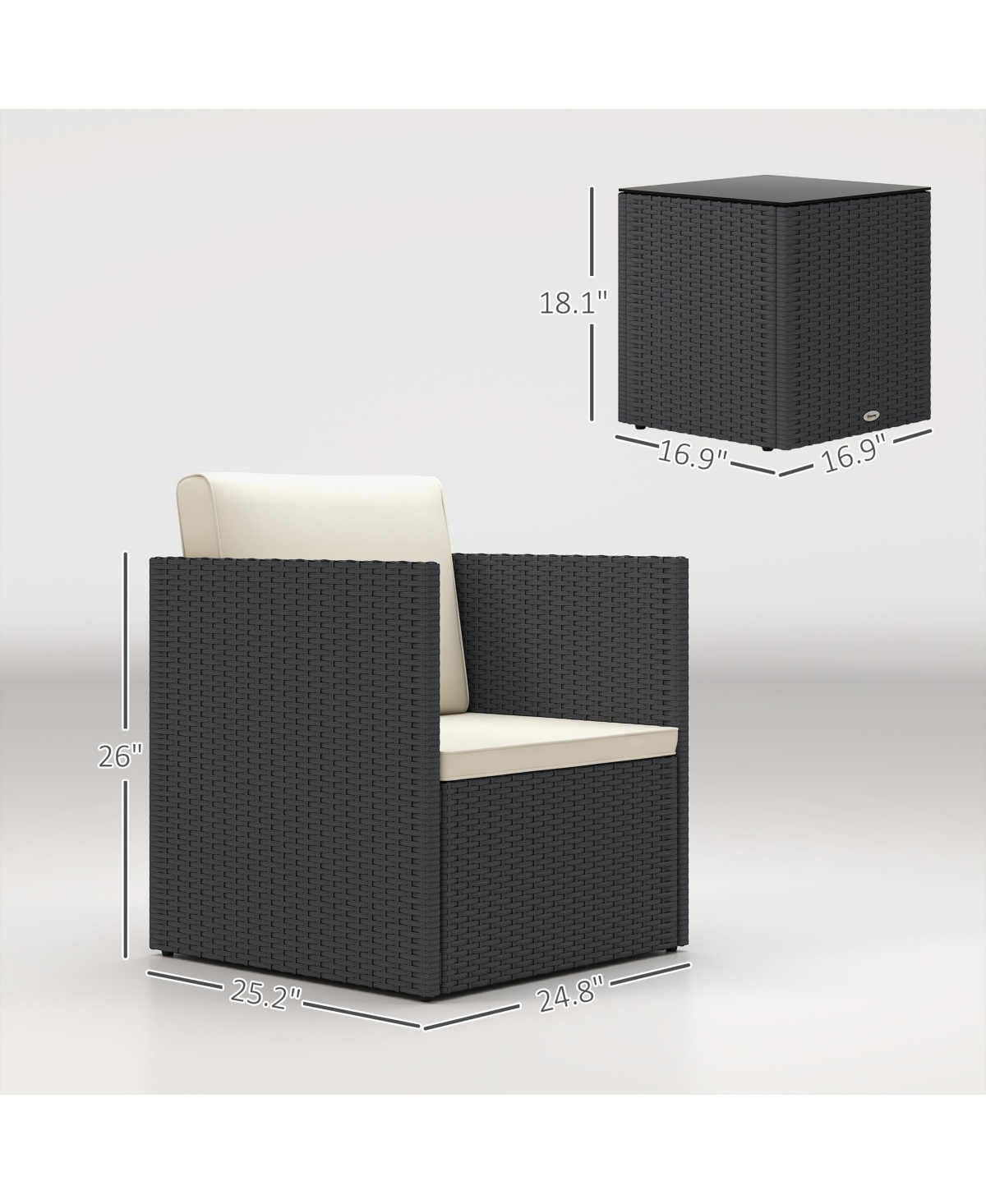 Outsunny 3 Piece Patio Furniture Set, Wicker Conversation Bistro Set