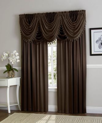 9 Piece Rod Pocket Semi Sheer Brown Window Curtains & Tasseled Valance Set