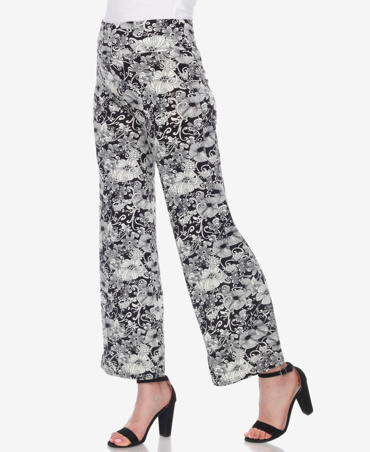 White Mark Womens Fold-over Waist Polyester Wide Leg Pants In Black