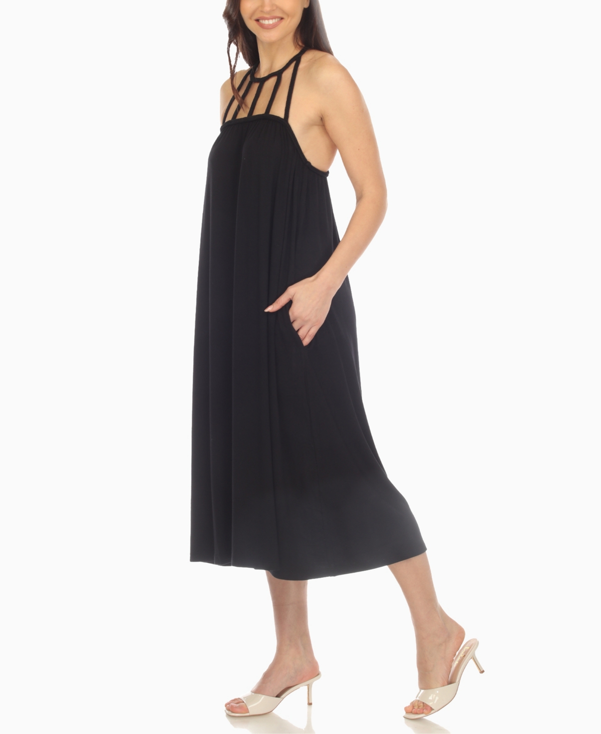 White Mark Women's Braided Strap Midi Dress In Black